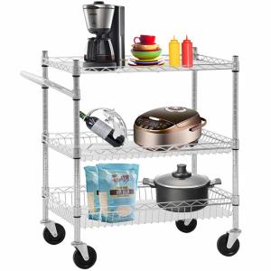 Cheap 3-Layer Heavy-Duty Wire Rolling Cart with Handle Kitchen Dinner Use for sale