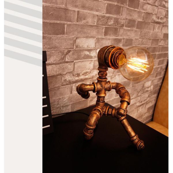 Creative Industrial Retro Wrought Iron Water Pipe Lamp Cafe Bar Bedroom Study Bedside Nightlight