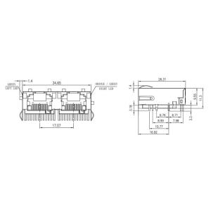 Two Port Gigabit Modular Jacks RJ45 Magjack Connector LPJK25003A26NL JGL-0004NL