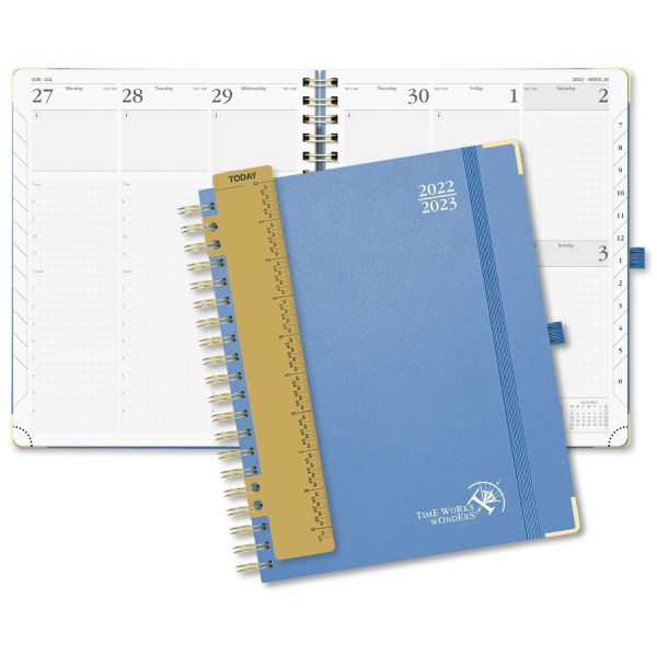 Quality Custom 12-Month Planner July 2023 - June 2023 Light Blue With Vertical Hourly Schedule 2 Pages Per Week wholesale