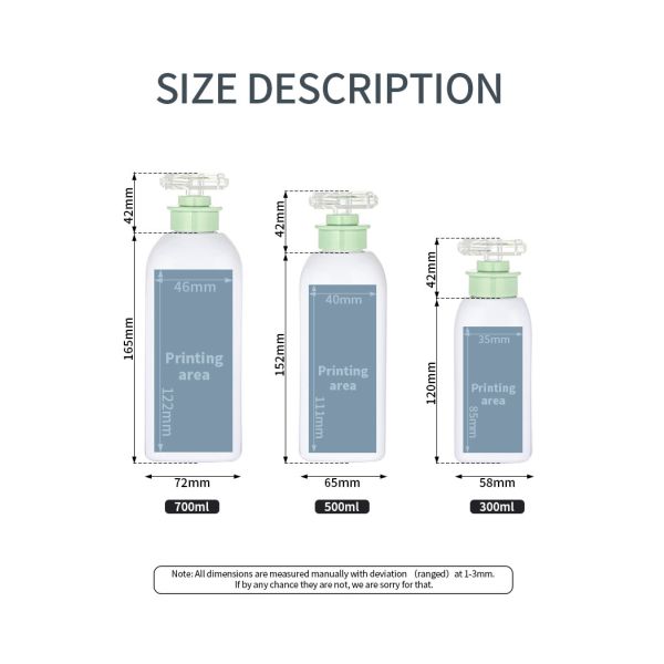 Refillable Custom 300ml 500ml 700ml Green Hair Extension Plastic Body Wash Lotion Shower Gel Bottle