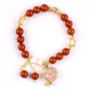 Cheap Natural Genuine 8MM Red Jasper Fresh Water Pearl Pink Heart Charm Smooth Round Bead For Friends Gift for sale