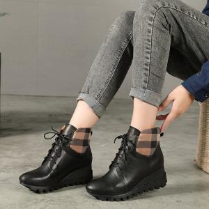 S200 Factory autumn and winter new lace-up wedge-heel trifle short-tube handmade