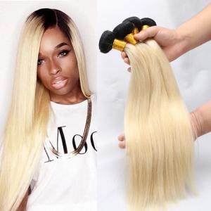 Color 1b / 613 Russian Ombre Human Hair Extensions No Shedding Double Weft