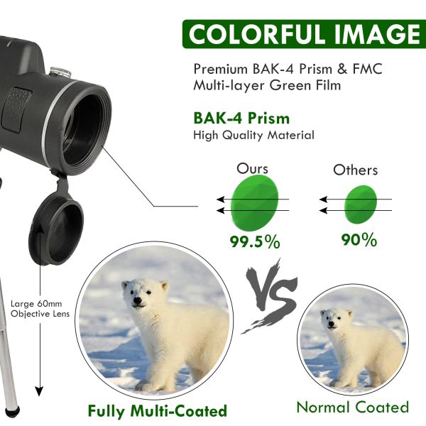 FMC Lens Cell Phone Monocular Telescope Long Distance 12x50 For Traveling