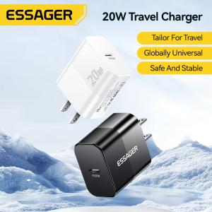 ESSAGER PD 20W Usb C Fast Charging Gan Mobile Cell Phone Charger Us Eu Uk Plug