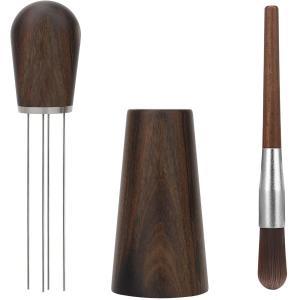 Natural Wood Handle Espresso Needle Distributor Tool With Wood Stand