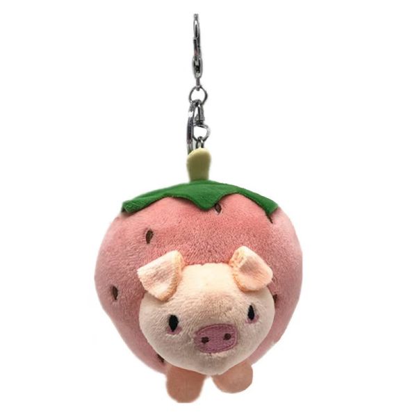 10cm Cartoon Strawberry Animal Face Keychain Plush Toys For Car Keys