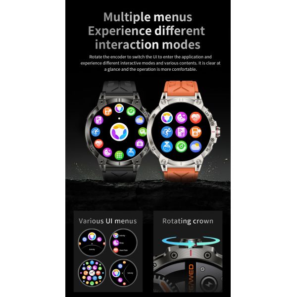 1.85" Rugged Smart Watch Touch Screen Bluetooth Calling Flashlight Compass