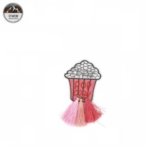 Small Size Decorative Iron On Patches Pink Ice Cream Cup Tassel Embroidery