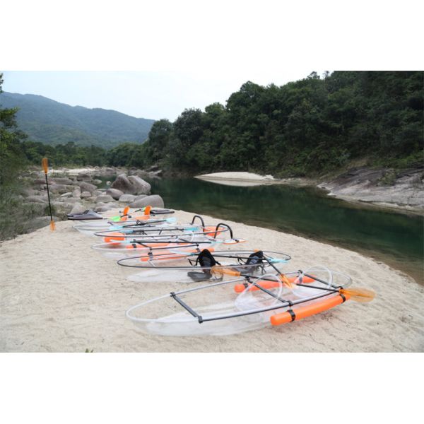 Clear Ocean Double Fishing Kayak , Plastic Flat Bottom Canoe 450 Pounds Capacity