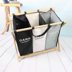 Breathable Moistureproof 3 Bin Laundry Hamper Bamboo Frame Washable Lightweight