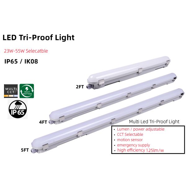 Cool Storage Industrial IP66 IK10 5FT 55W Tri-Proof Low Bay LED vapor tight Light Fixtures