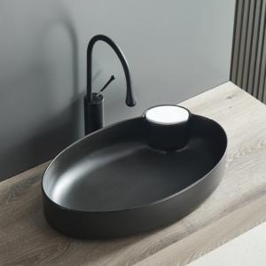 China New Arrival Sanitary Ware Ceramic Matte Black Wall Hung Hand Wash Basin Sink for Bathroom Art Basin White Color on sale