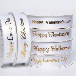 Gold Printing Custom Made Ribbons , Smooth Surface White Satin Ribbon