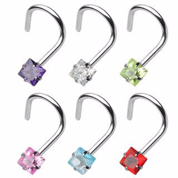 Prong Set Zircon Nose Screw Rings Piercing Nose Studs Body Jewelry 20g Star&Heart&Square