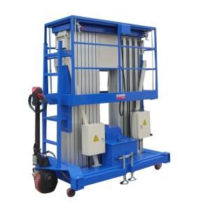 China 12 Meters Double Mast Mobile Aluminum Aerial Work Platform with 200Kg Loading Capacity and Motorized Device on sale