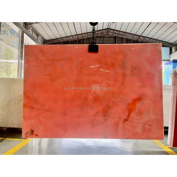 Modern Translucent Crystal Pink Onyx Slab Stone Lamps for Backlit Wall Background Panel