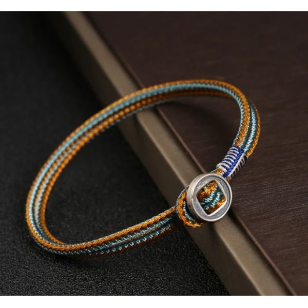 925 Sterling Silver Handmade Button Protection String Weave Bracelets 15cm 17cm