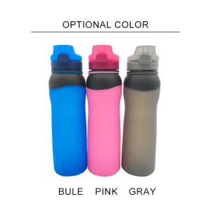 LFGB Certification Collapsible Silicone Water Bottle , 4 Cap Styles
