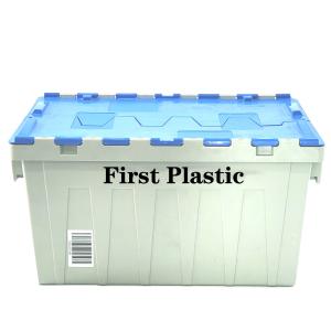 Recyclable 60 Litre Custom Storage Crate for Logistic Transport Attached Lid