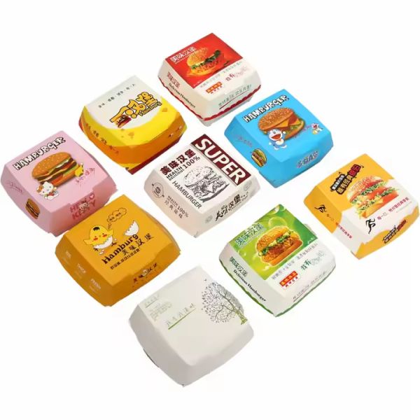 Customized Disposable Cardboard Burger Packaging Paper Burger Box for Food