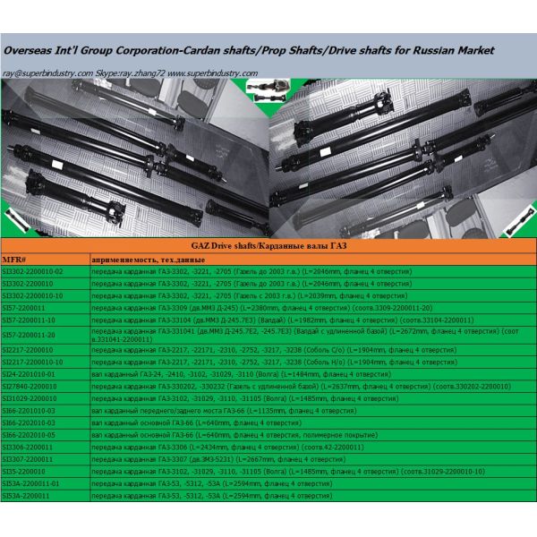 Cardan Shaft Driveshaft Front Axle UAZ 3303-60-2203010-10 / For Production Of JSC "UAZ" 452 With Article 5. PPC