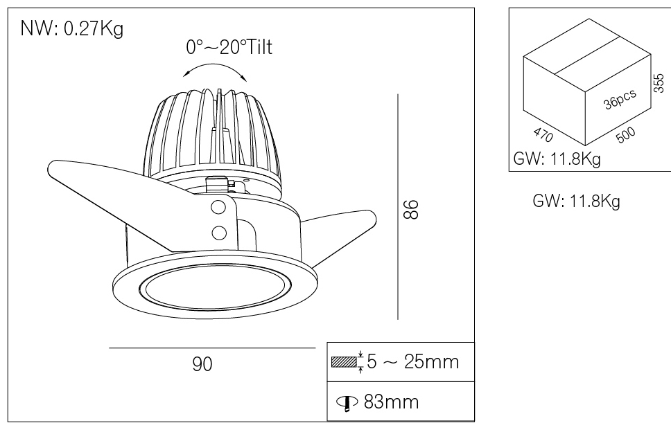 10W Innovative LED Recessed Downlight with Aluminium Lamp Body / Zinc Alloy Reflector Cree COB LED