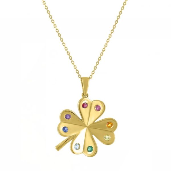 Quality Wholesale 925 Sterling Silver Clover Pendant Necklace with 14K Gold Plated and 18K Gold Plated Colorful AAA Cubic Zircon Lucky Charm Jewelry wholesale