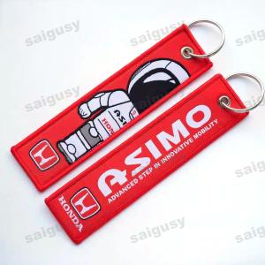 Cheap ASIMO Robot Keychain Embroidered Design with Both Sides Sporty Metal Rings Upload Any Pattern Polyester Alloy Material for sale