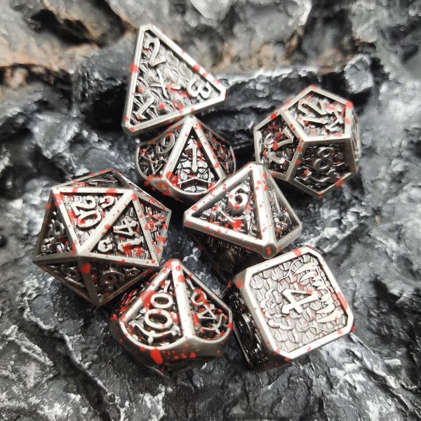 Quality Hand Made Metal Polyhedral Dice Set For Rpg Games Silver And Black wholesale