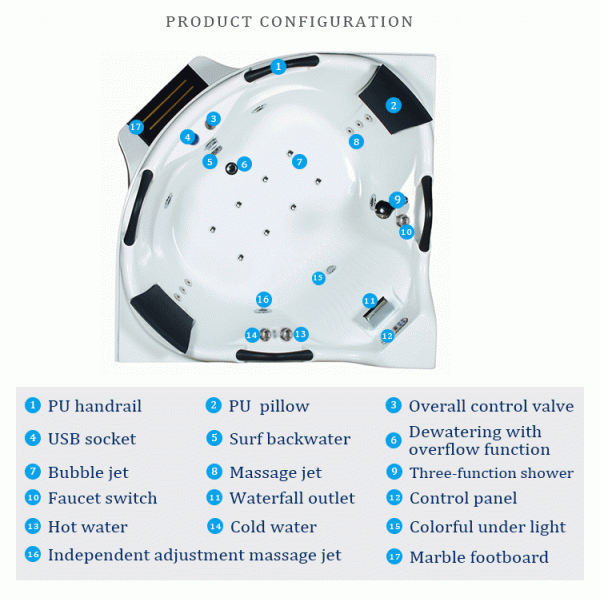 60 X 32 60 X 30 1.5m Whirlpool SPA Bathtub Home 2 Person Soaking