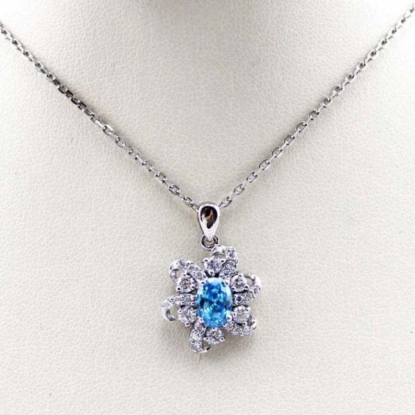 Sterling Silver Cable Chain Oval Green Cubic Zircon Pendant Necklce (P10)