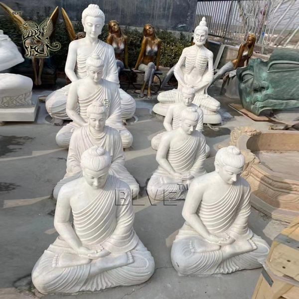 White Marble Buddha Statues Home Decor Sculpture Stone Carvings Garden Sitting