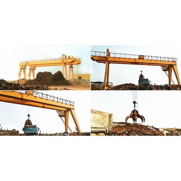 Double Beam Girder Rail Track 5m Garbage Gantry Crane With Electric Hydraulic Grab