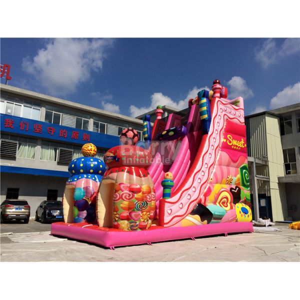 Pink Candy 0.55mm PVC tarpaulin Outdoor Giant Inflatable Slide / Blow Up Amusement Park