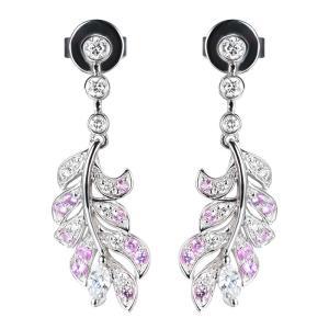 Feather Stud Sterling Silver 18k White Gold Diamond Earrings For Women