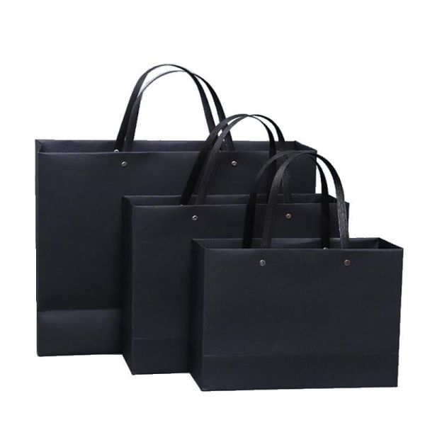 Quality Customized Logo Black Luxury Shopping Gift Paper Bag With Handle with Flexo Printing wholesale