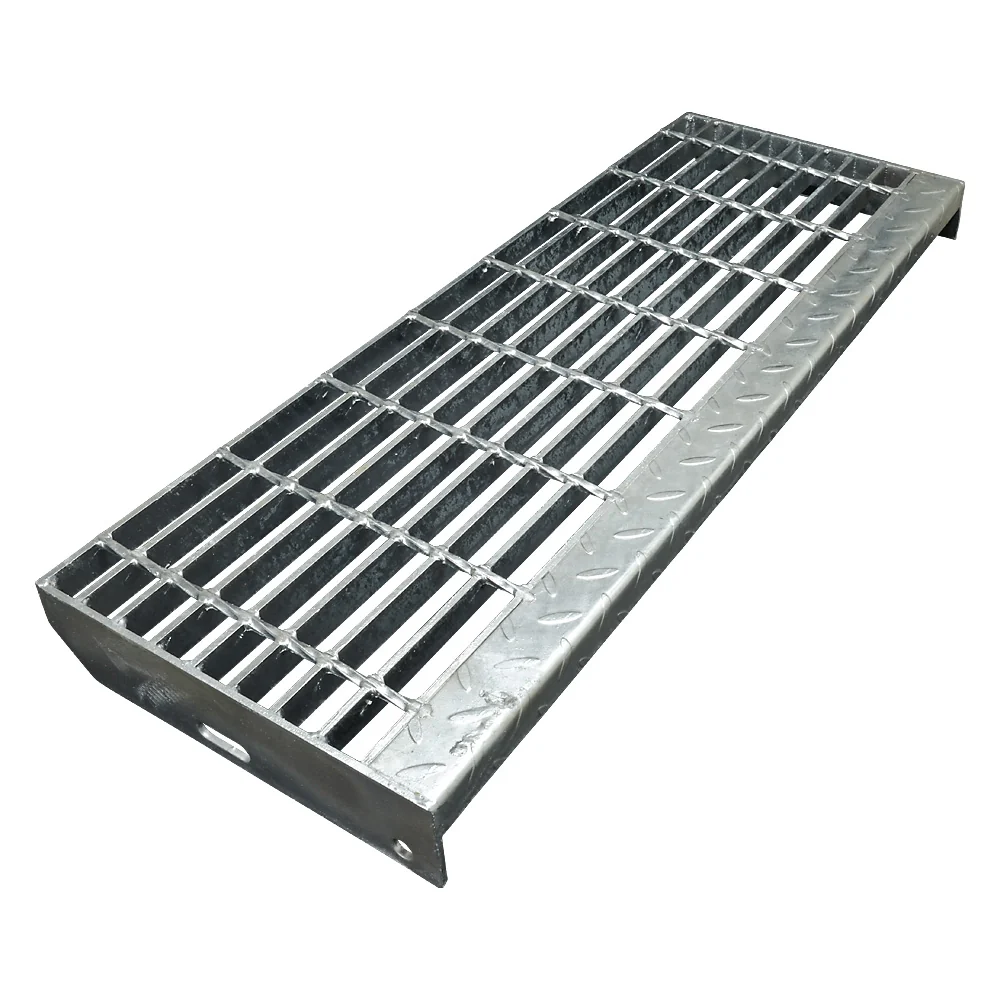 China Hot DIP Galvanized Steel Grating Stair Treads with Standard Checker Plate Nosing and End Plates for Extreme Weather Resistance on sale