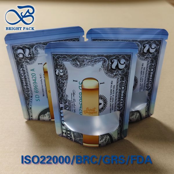 Custom Printed USD Dollar Pattern 3-Side Seal Child Resistant Bags - ASTM
