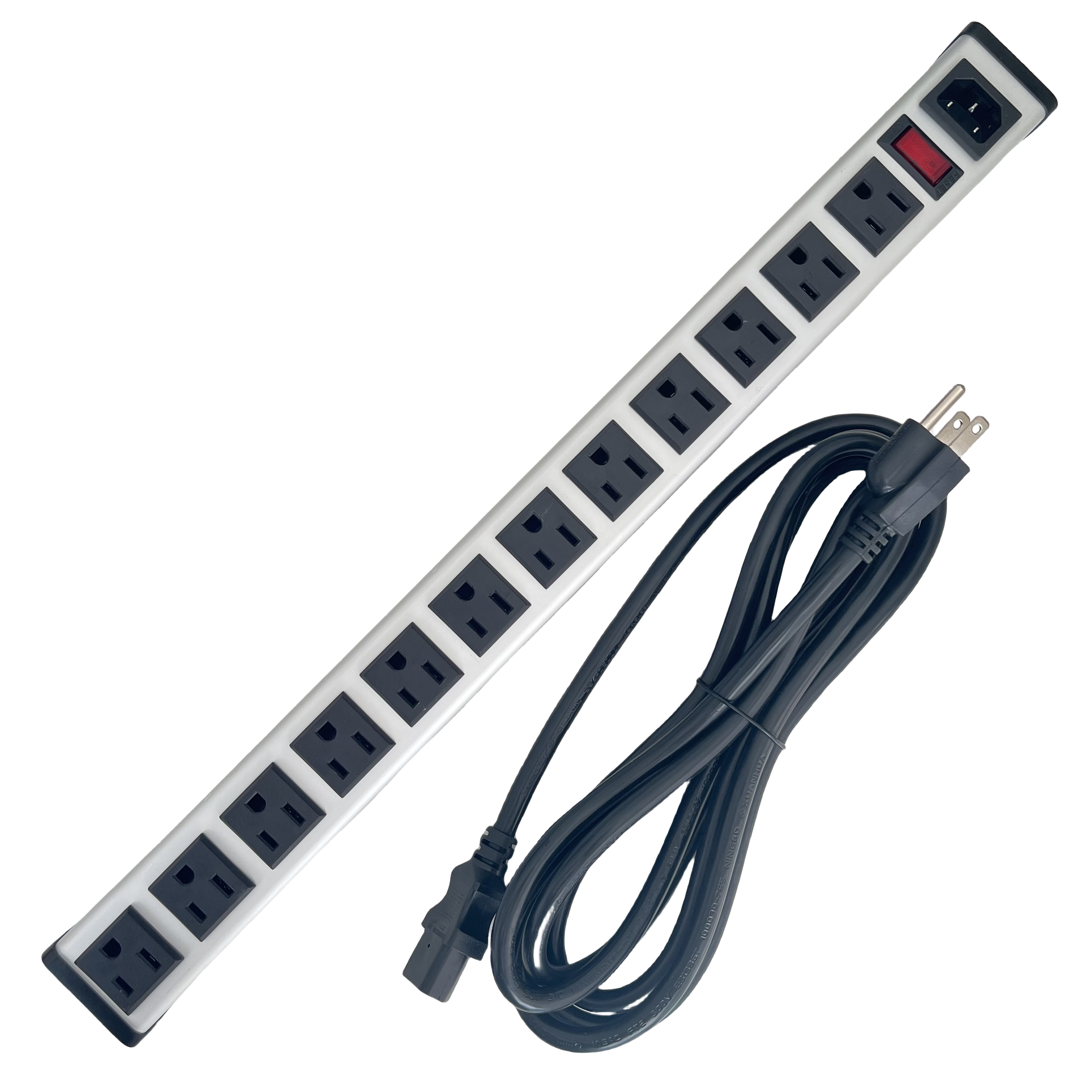 12 Way US Outlet Power Strip with IEC Input C14,Metal Power Bar with C13,NEMA
