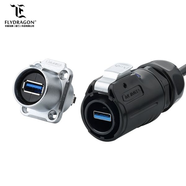 Outdoor PBT Plastic LP24 1.5A USB3.0 Plug and Socket Data Connector with Dust