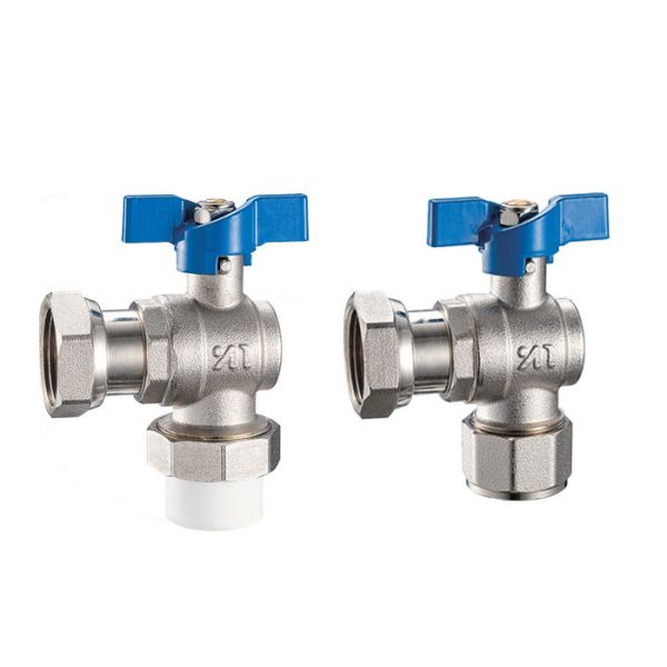 Quality 3613 3616 Angle Type Brass Ball Valve DN20 DN25 for Connections PP-R x Flex. Female Nut, AL-PL x Flex. Female Nut wholesale