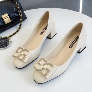 Customized Ladies Chunky Pump Heels With Rubber Outsole Leather Lining