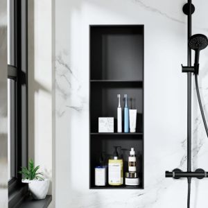 Shower Room Black Stainless Shower Niche Modern Style Steel Shower Niche