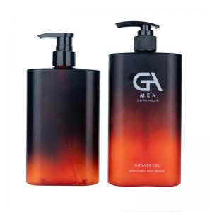 China 350ml 400ml Lotion Bottle Matte Black Red Gradient Shampoo Dispenser Bottles For Shower on sale