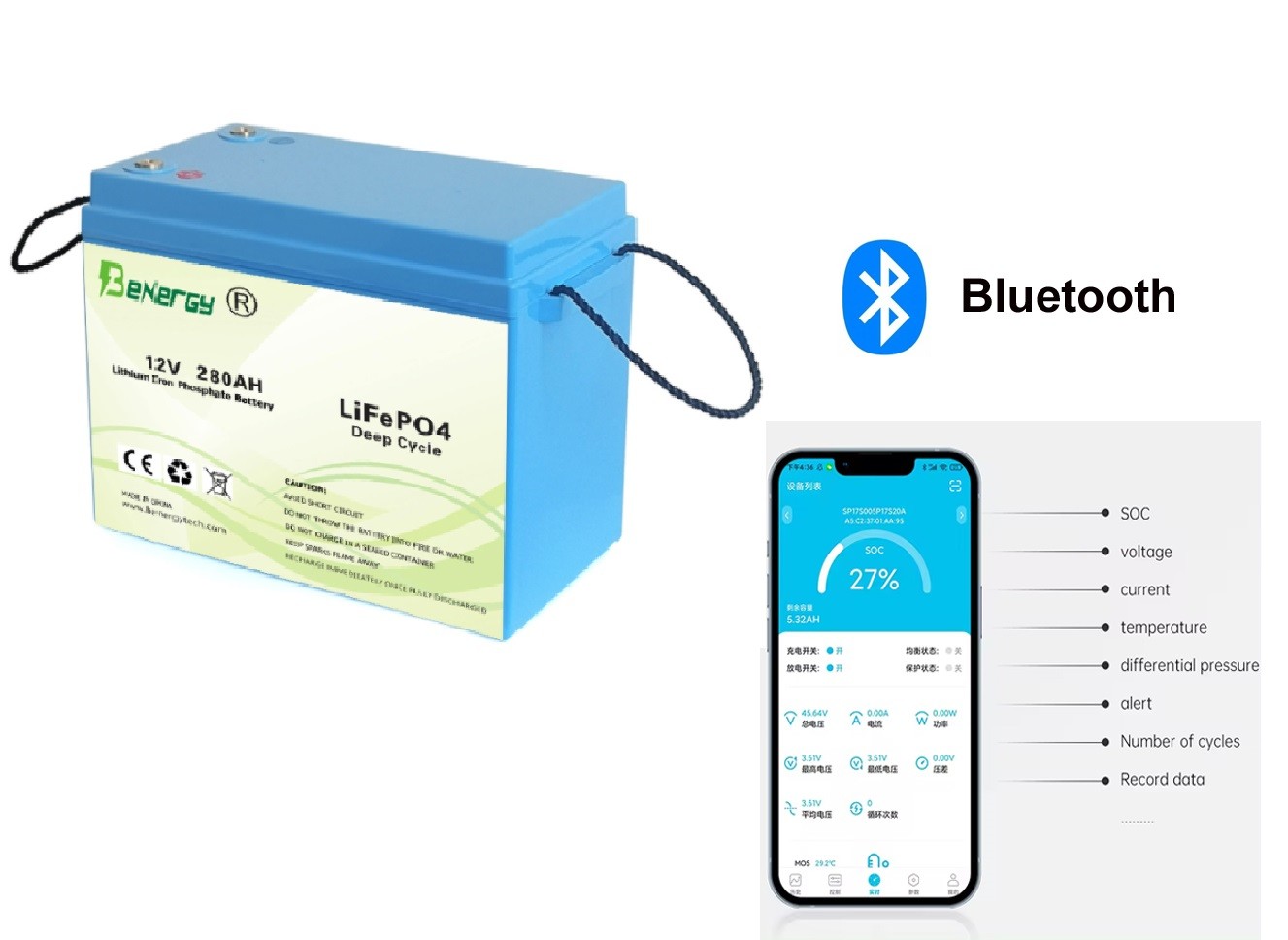 12V 280AH LiFePO4 Battery with Bluetooth and Heating System for Cold Weather