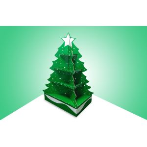 Green Christmas Tree Cardboard Pallet Display For Promoting Toys , Eye Catching