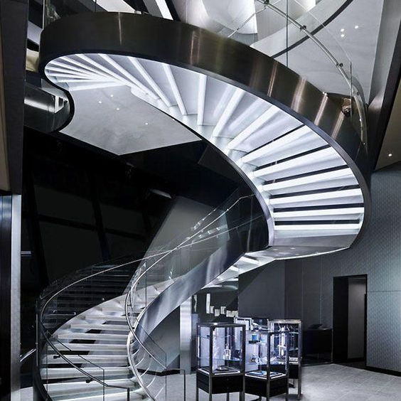 Quality Carbon Steel Custom Curved Staircase , Marble Tread Arc Staircase wholesale