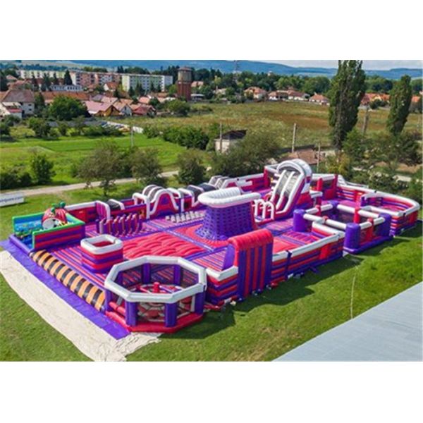 Quality Durable Inflatable Theme Park With PVC Tarpaulin Material Purple And Blue wholesale